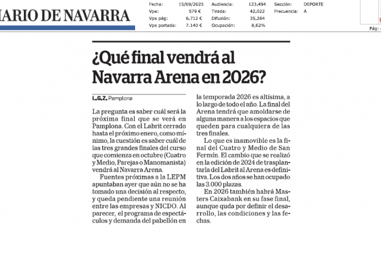 Fotografía del pantallazo de la noticia en la edición impresa del Diario de Navarra