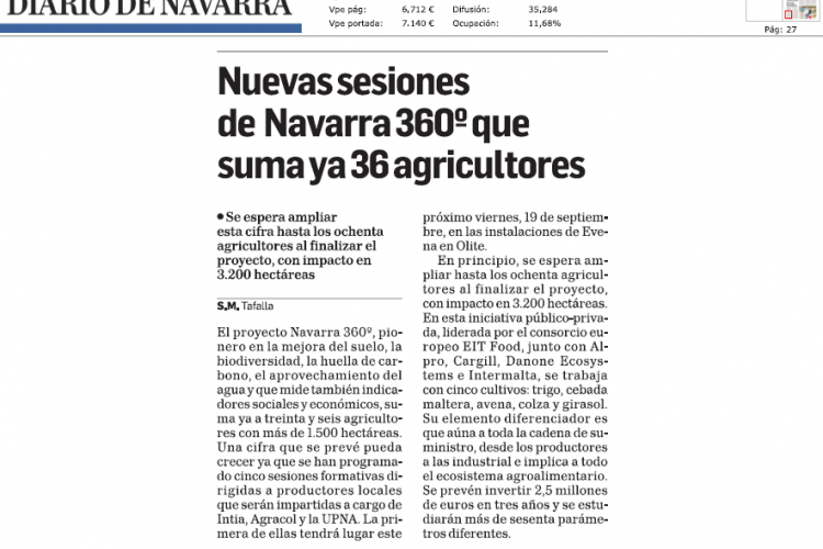 Fotografía del pantallazo de la noticia en la edición impresa del Diario de Navarra