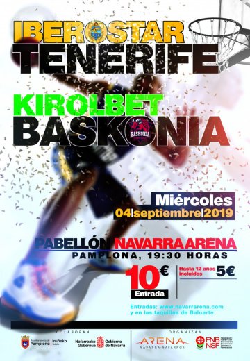 Cartel promocional del partido de baloncesto masculino KIROLBET BASKONIA e IBEROSTAR TENERIFE
