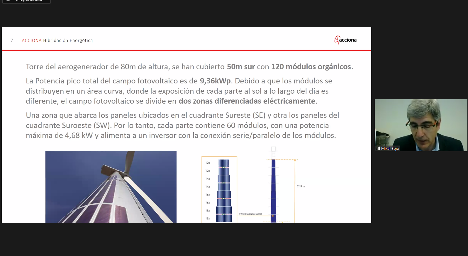 Fotografía de un texto con gráficos y la imagen de un hombre mientras la videoconferencia