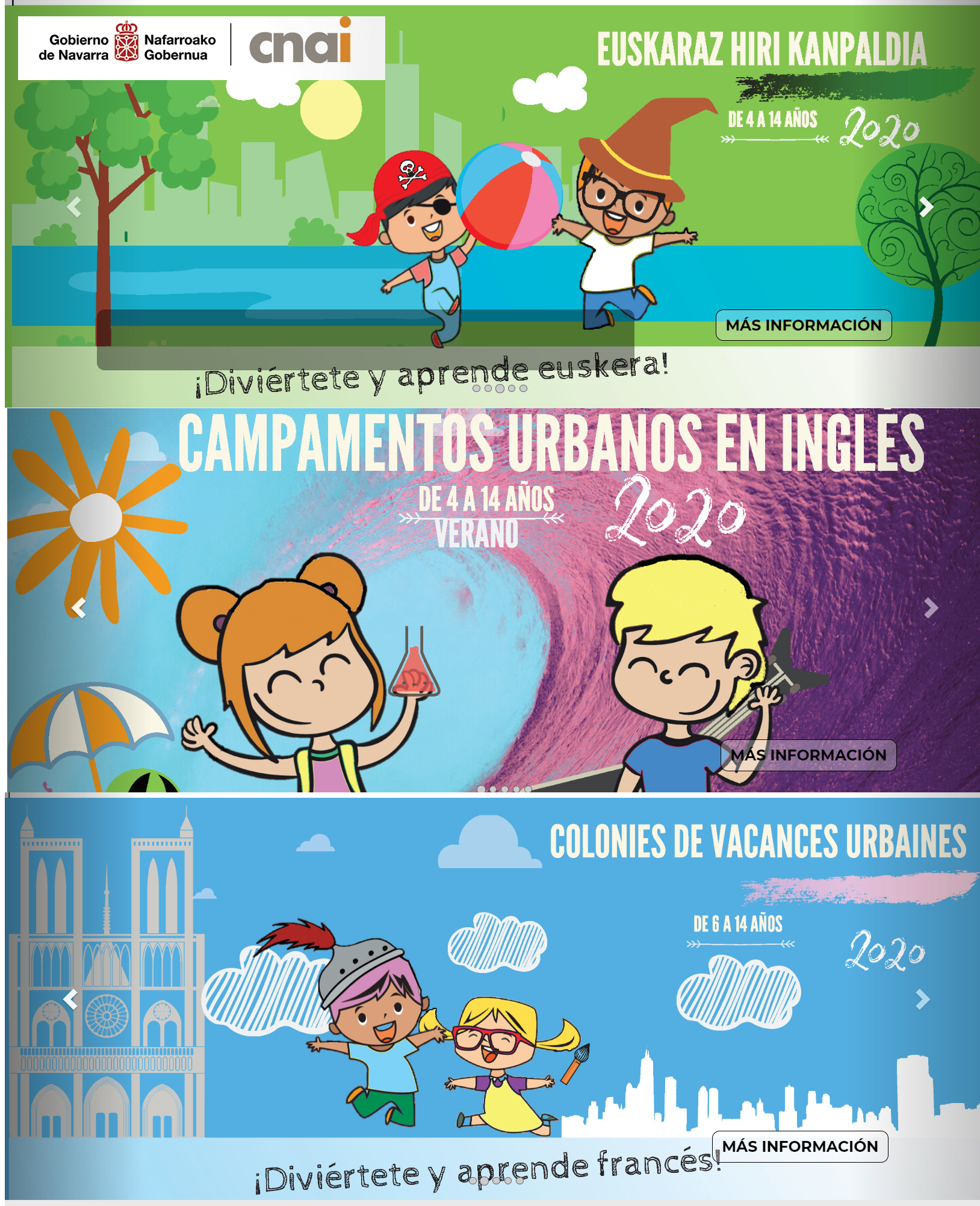 Carteles de los campamentos en inglés, euskera y francés