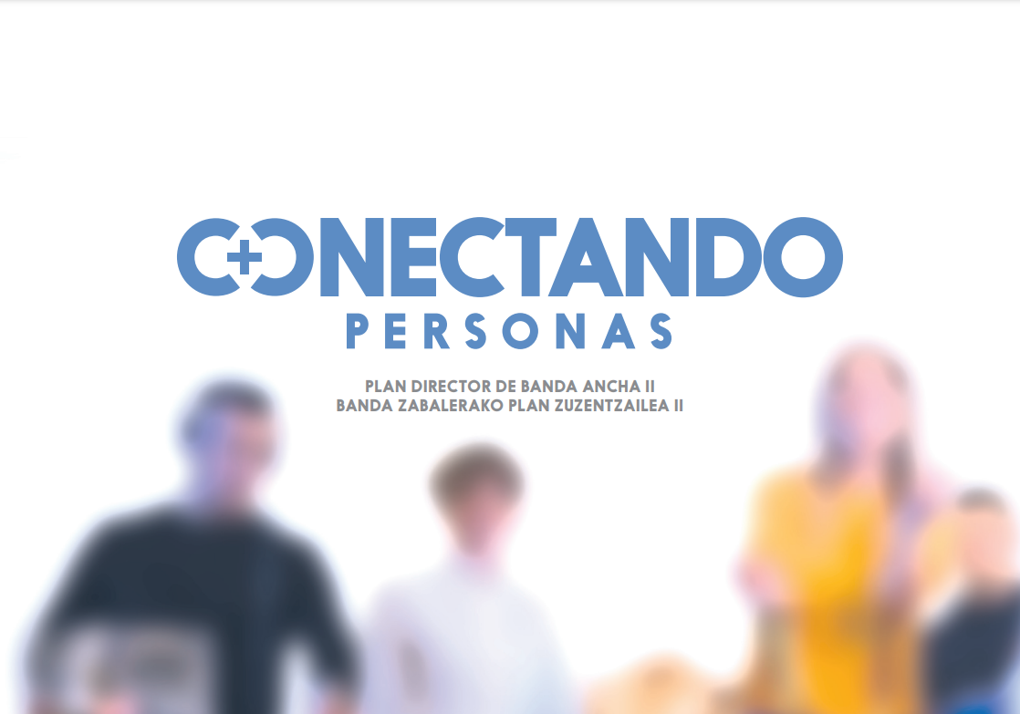 Fotografía con cuatro personas difuminadas y la frase conectando personas en azul.