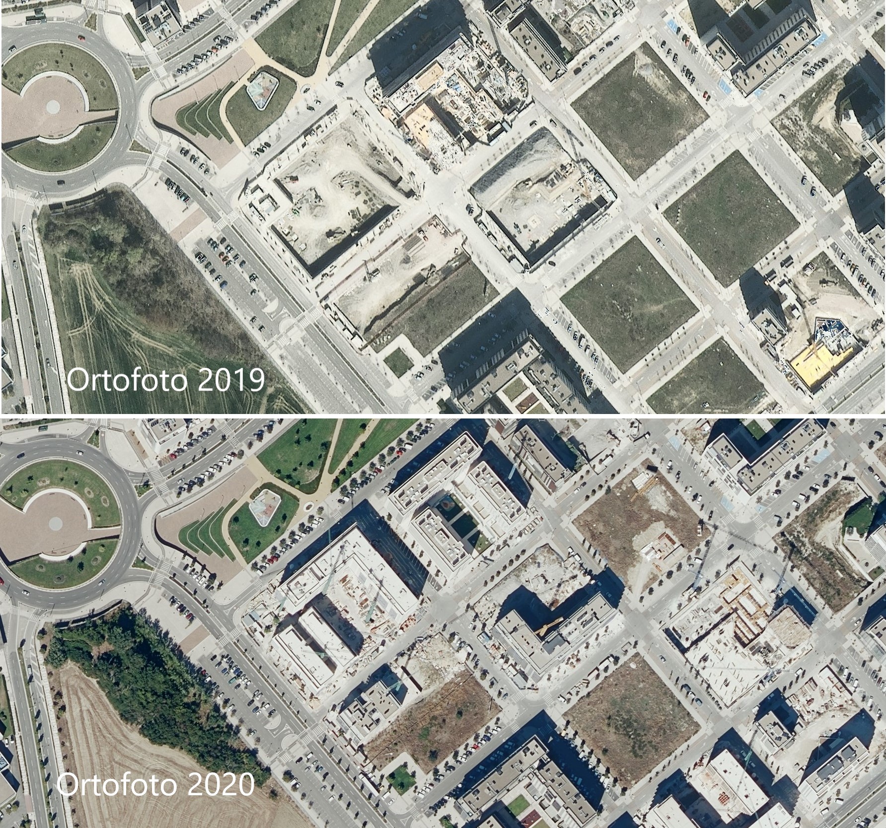 Fotografía aérea donde se ven urbanizaciones, rotondas, terrenos, etc.