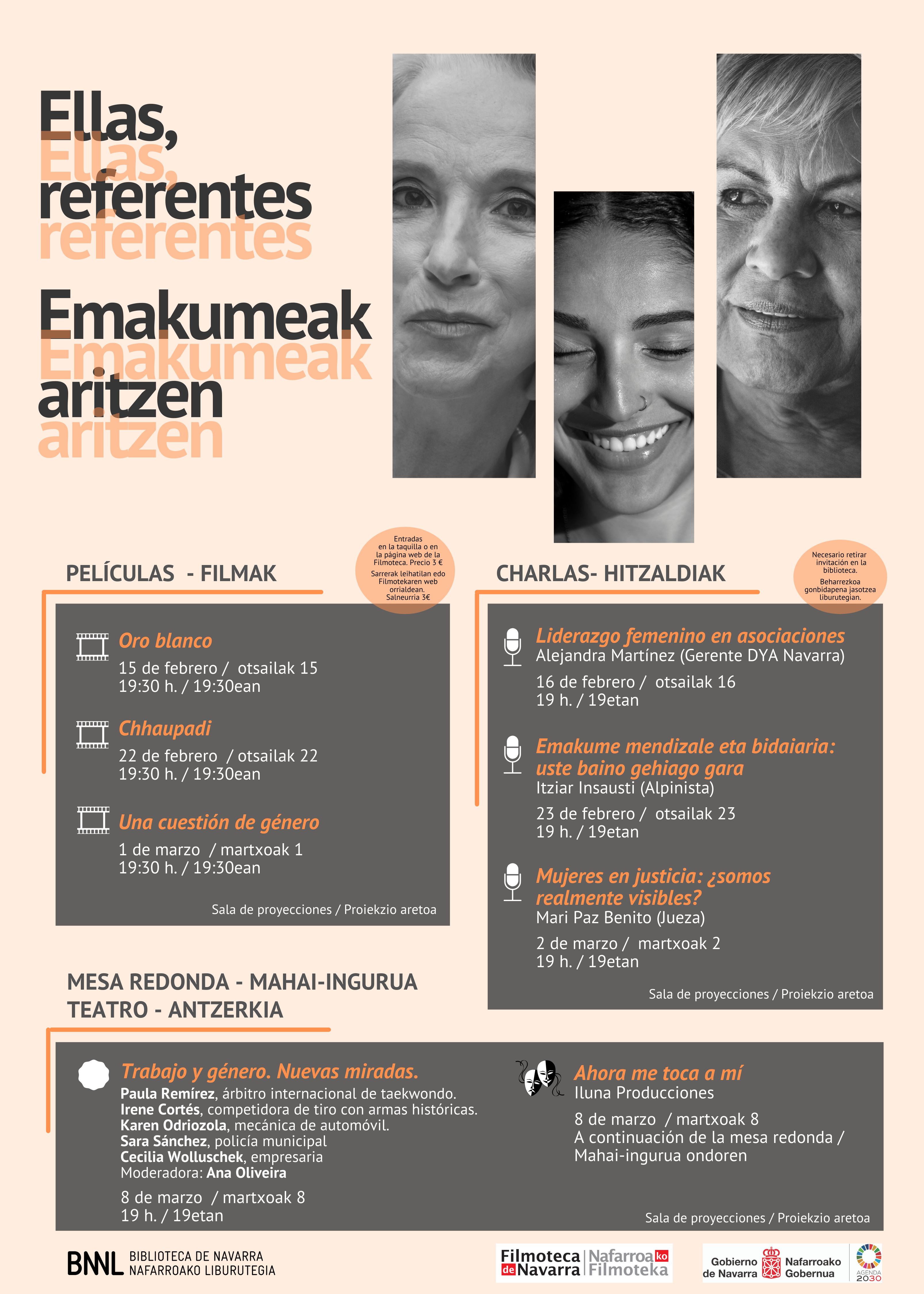 Fotografía del cartel promocional del ciclo donde aparecen la cara de tres mujeres