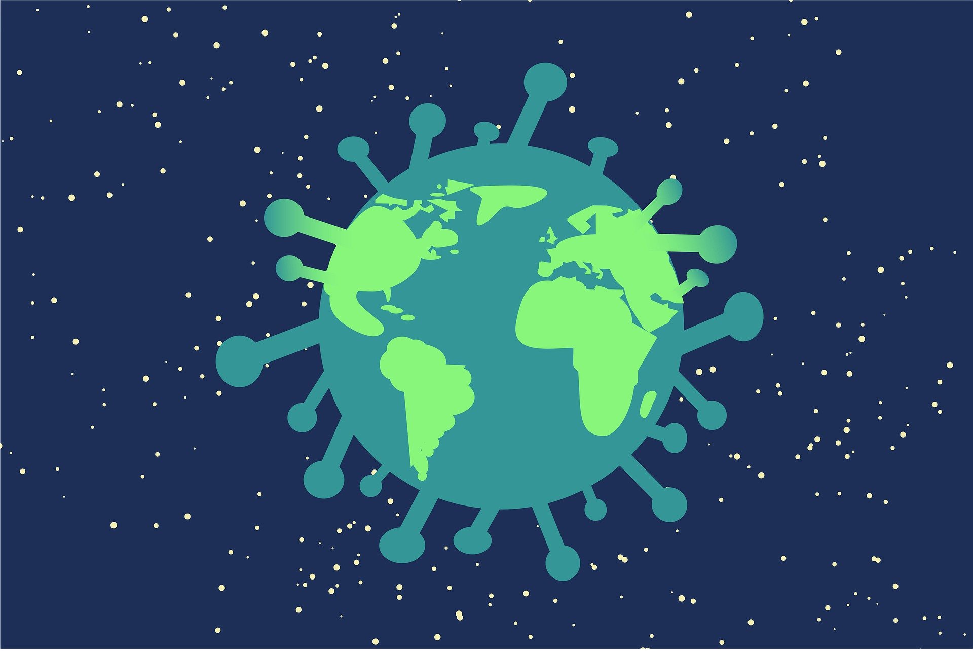 Imagen del COVID19 alusiva a su afecctación global. El nuevo proyecto liderado por la sociedad pública Nasuvinsa estudiará el impacto a nivel interregional de escenarios de crisis como los provocados por el coronavirus.