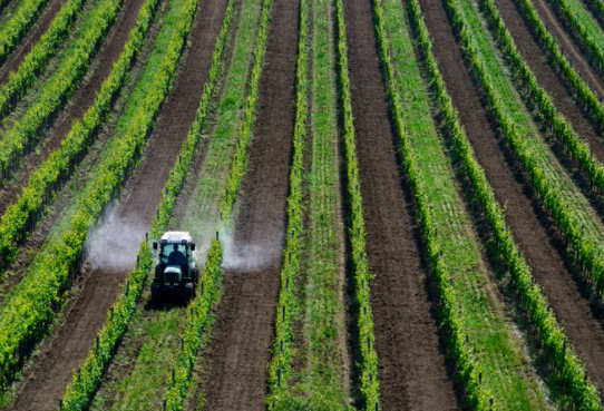 Fotografia de un tractor fulmigando en un pieza 
