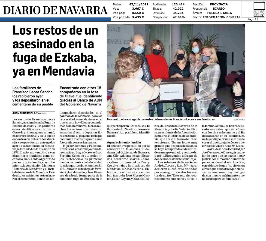 Fotografía del pantallazo de la noticia en la edición impresa del Diario de Navarra