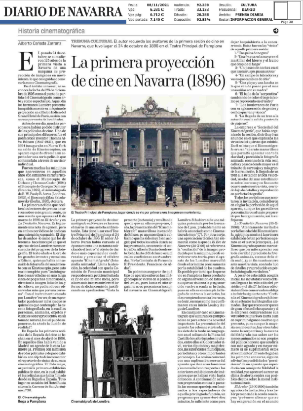 Fotografía del pantallazo de la noticia en la edición impresa del Diario de Navarra