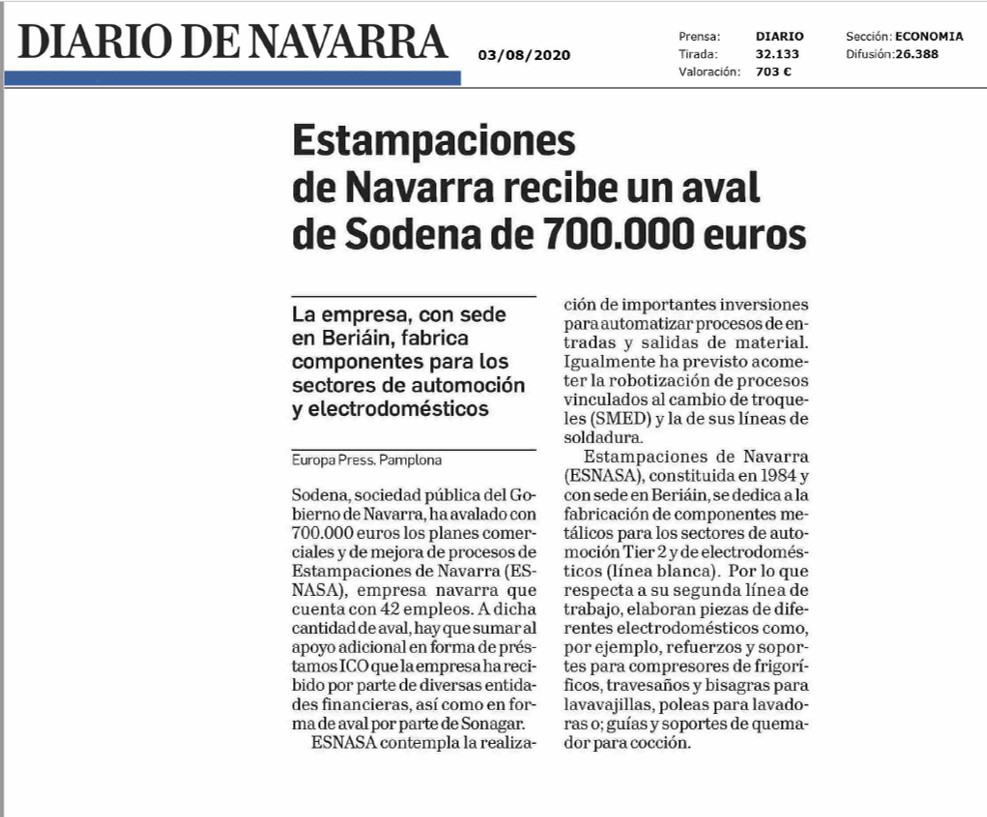 Recorte de la noticia publicada en la edición impresa de Diario de Navarra