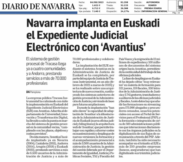 Fotografía del pantallazo de la noticia impresa de Diario de Navarra