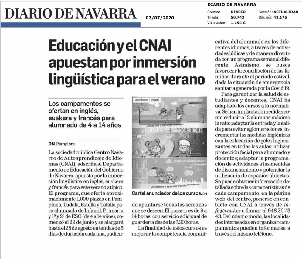 Recorte de la noticia publicada en la edición impresa de Diario de Navarra