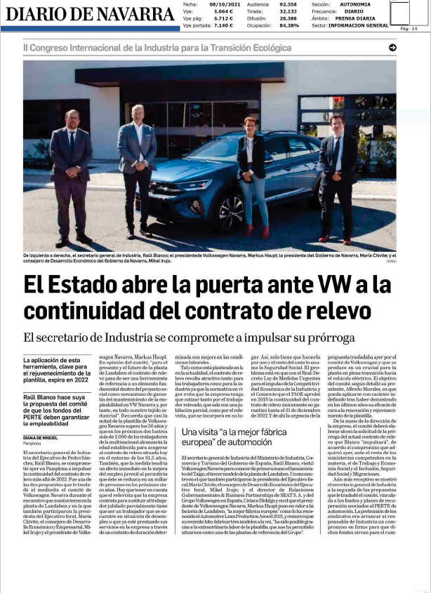 Fotografía del pantallazo de la noticia en la edición impresa del Diario de Navarra