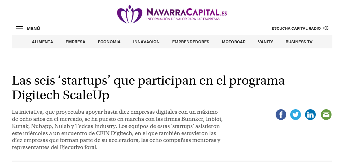 Fotografia del pantallazo de la noticia en la edición online de Navarra Capital