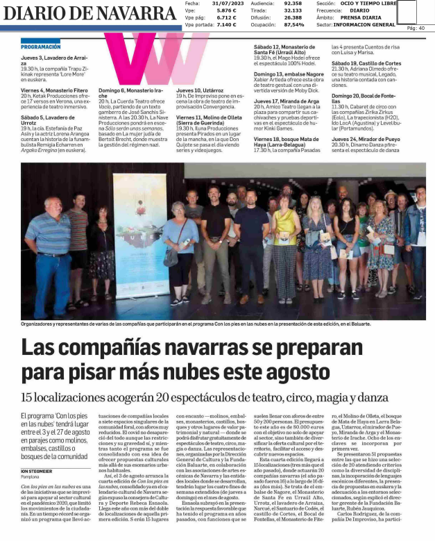 Fotografía del pantallazo de la noticia impresa de Diario de Navarra