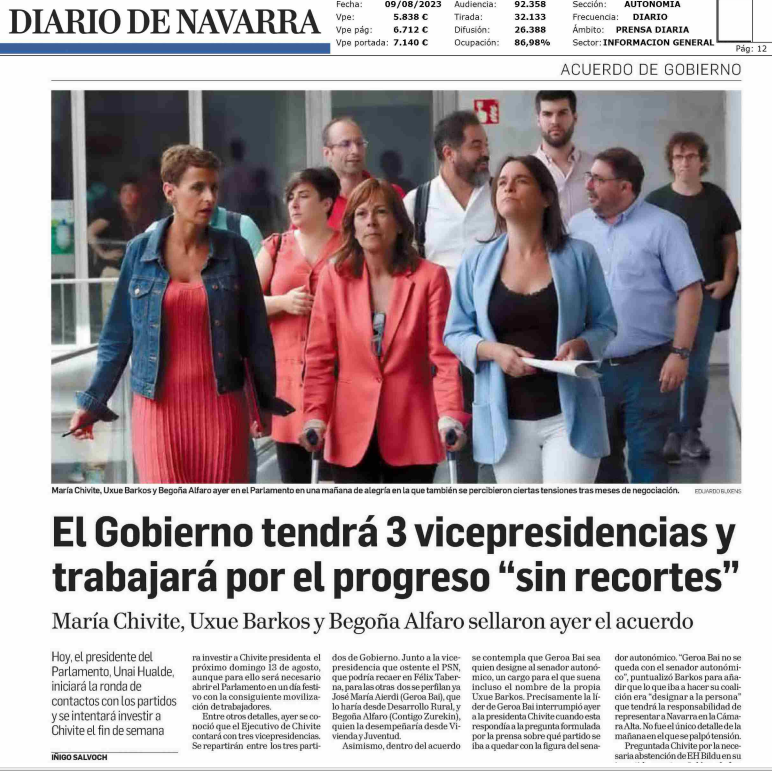 Fotografía del pantallazo de la noticia impresa de Diario de Navarra