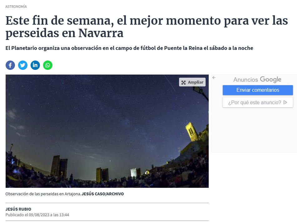 Fotografía del pantallazo de la noticia online de Diario de Navarra