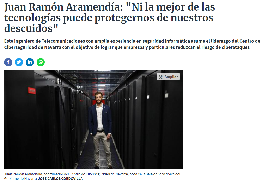 Fotografía del pantallazo de la noticia online de Diario de Navarra