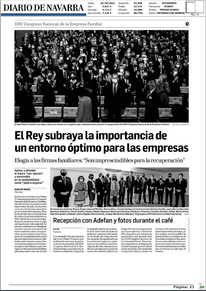 Fotografía del pantallazo de la noticia en la edición impresa del Diario de Navarra.