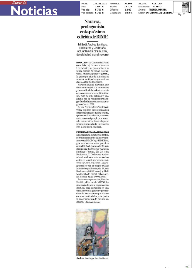 Fotografía del pantallazo de la noticia en la edición impresa del Diario de Noticias.