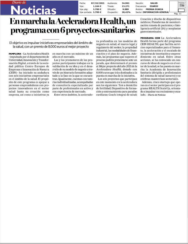 Fotografia del pantallazo de la noticia en la edición impresa del diario de noticias