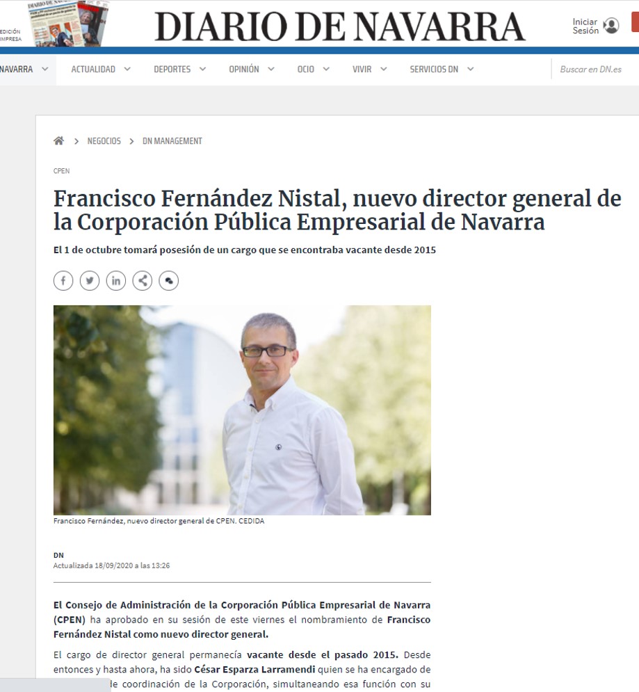 Pantallazo de la noticia recogida en la versión digital de Diario de Navarra
