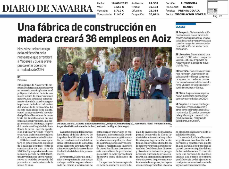 Fotografía del pantallazo de la noticia en la edición impresa del Diario de Navarra