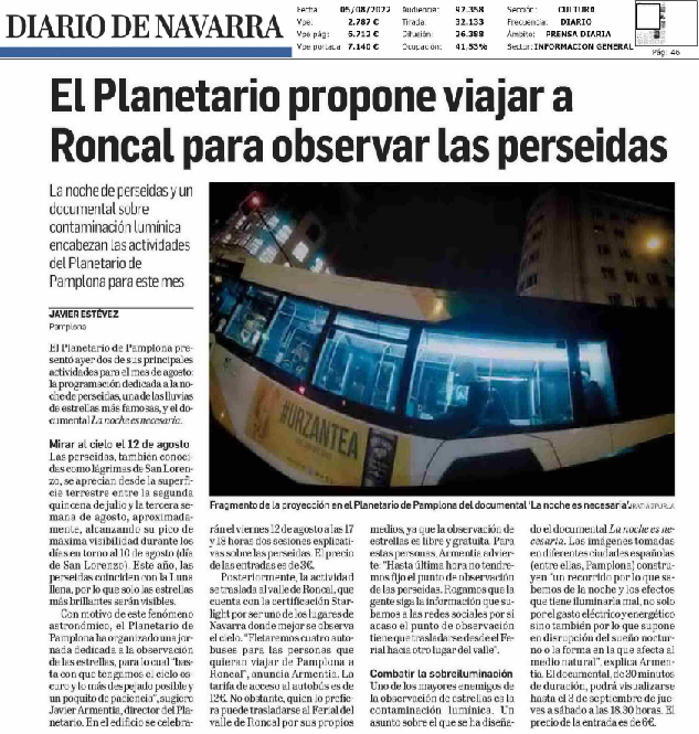 Fotografía del pantallazo de la noticia en la edición impresa del Diario de Navarra