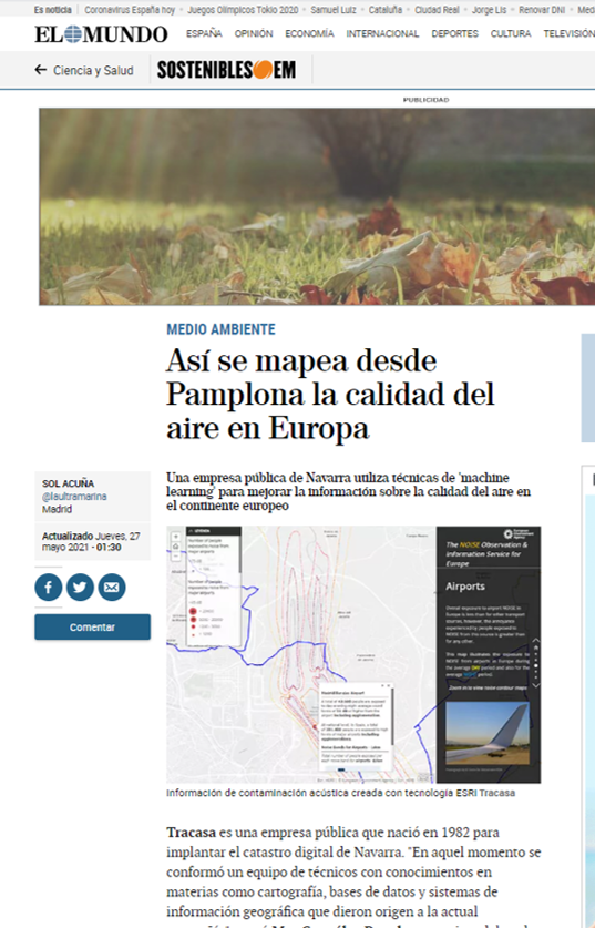 Pantallazo del reportaje de elmundo.es, donde se lee el títular, se ve el subtítulo y una imagen de un gráfico que recoge la contaminación acústica