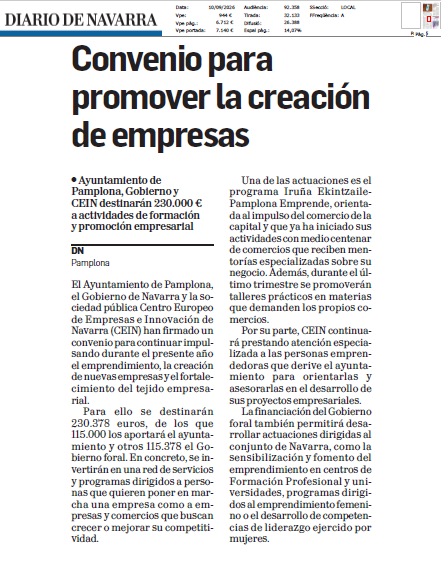 Fotografía del pantallazo de la noticia en la edición impresa de Diario de Navarra