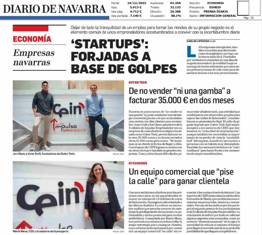 Fotografía del pantallazo de la noticia en la edición impresa del Diario de Navarra