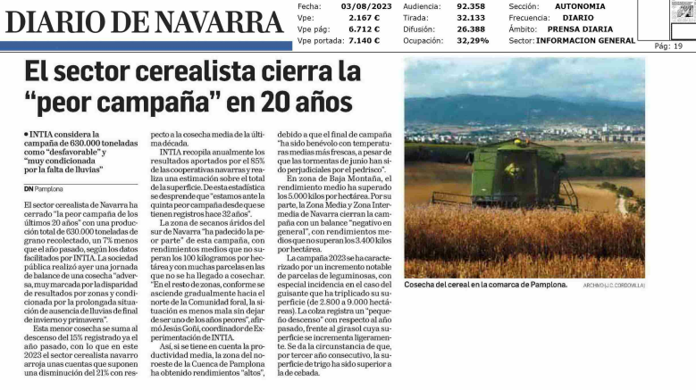 Fotografía del pantallazo de la noticia impresa de Diario de Navarra