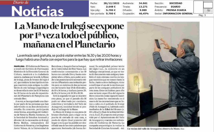 Fotografía del pantallazo de la noticia en la edición impresa del Diario de Noticias