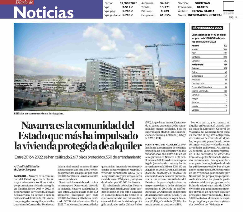 Fotografía del pantallazo de la noticia impresa de Diario de Noticias