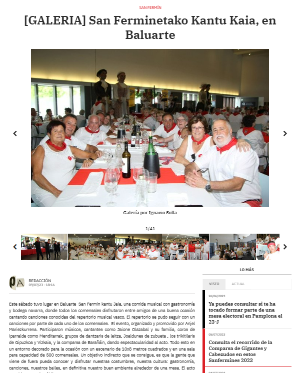 Fotografía del pantallazo de la noticia online de Pamplona Actual