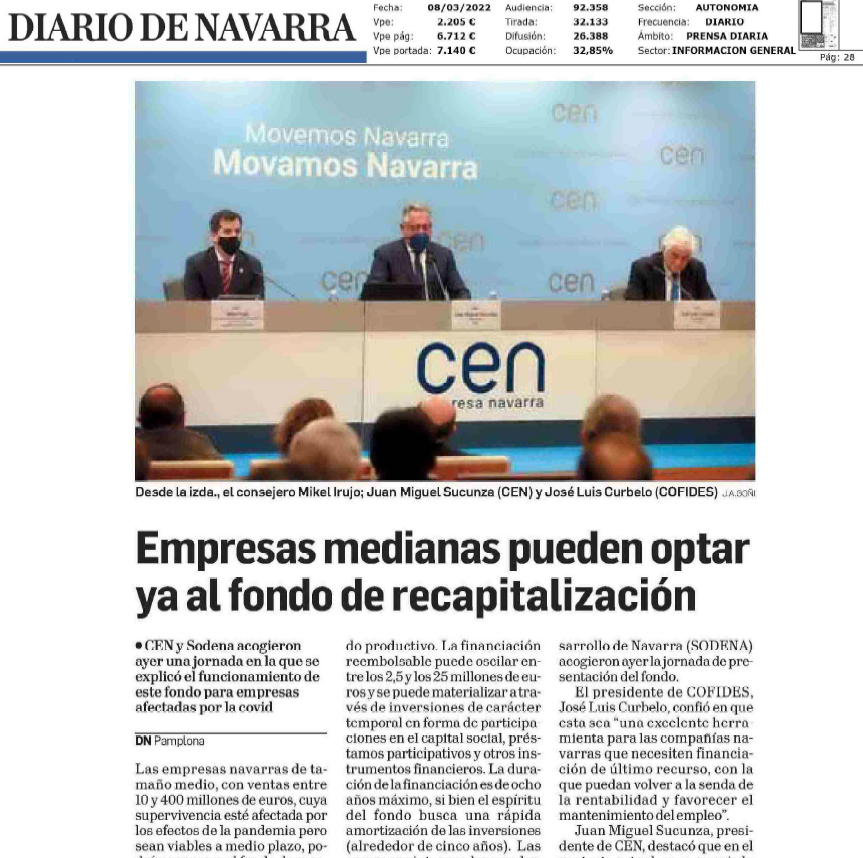 Fotografia del pantallazo de la noticia en la edición impresa del Diario de Navarra