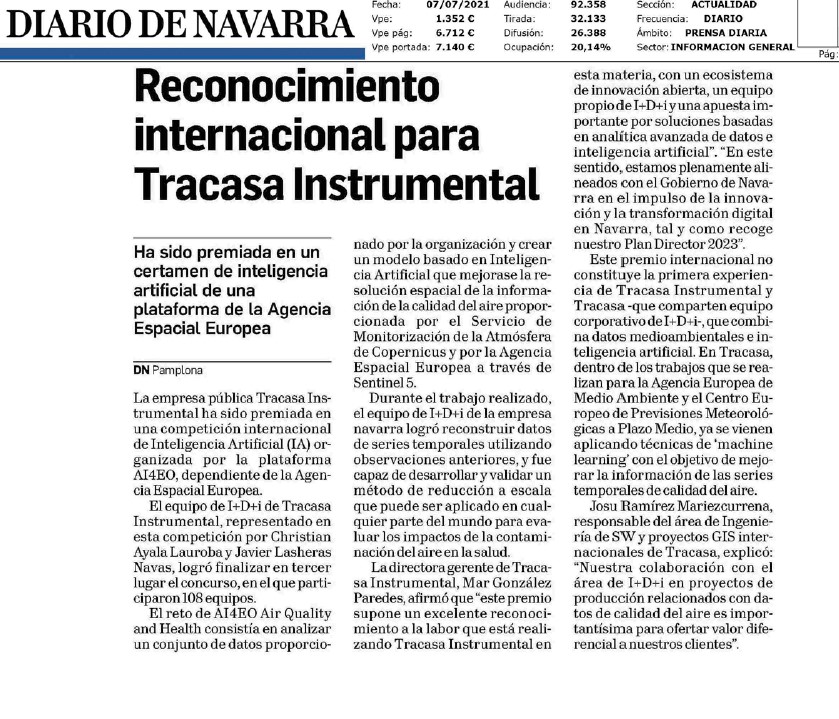 Fotografia del pantallazo de la noticia en la edición impresa del Diario de Navarra