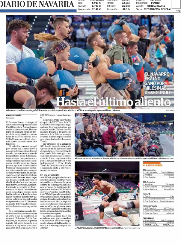 Fotografía del pantallazo de la noticia en la edición impresa del Diario de Navarra
