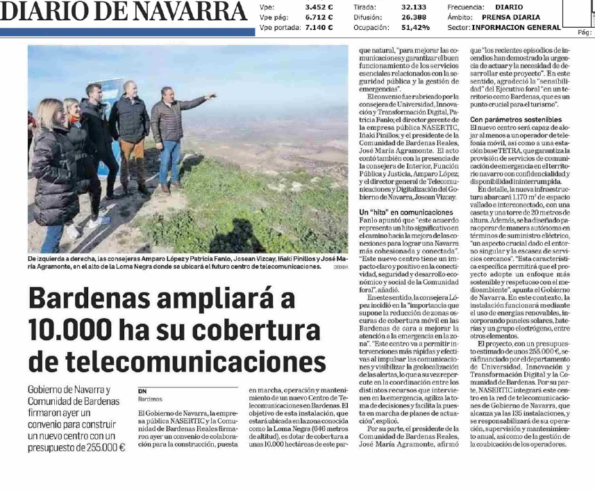 Fotografía del pantallazo de la noticia en la edición impresa del Diario de Navarra