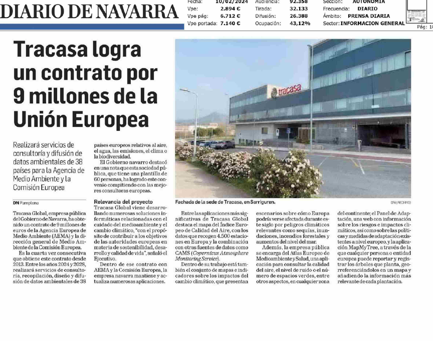 Fotografía del pantallazo de la noticia en la edición impresa del Diario de Navarra