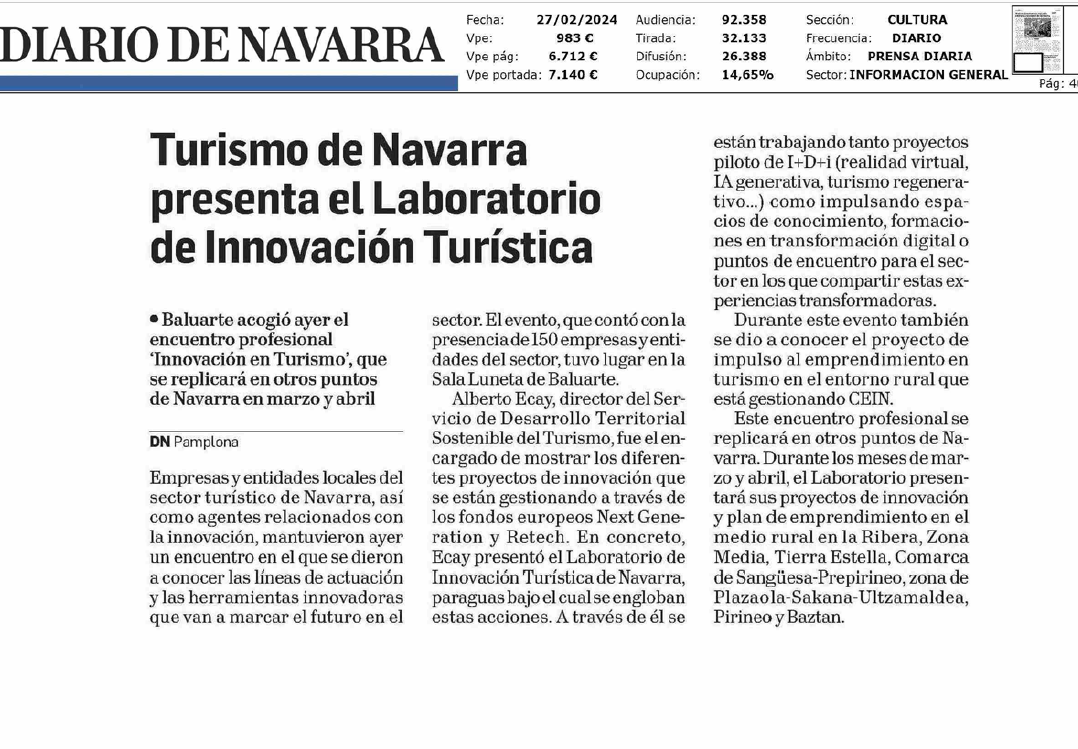 Fotografía del pantallazo de la noticia en la edición impresa del Diario de Navarra