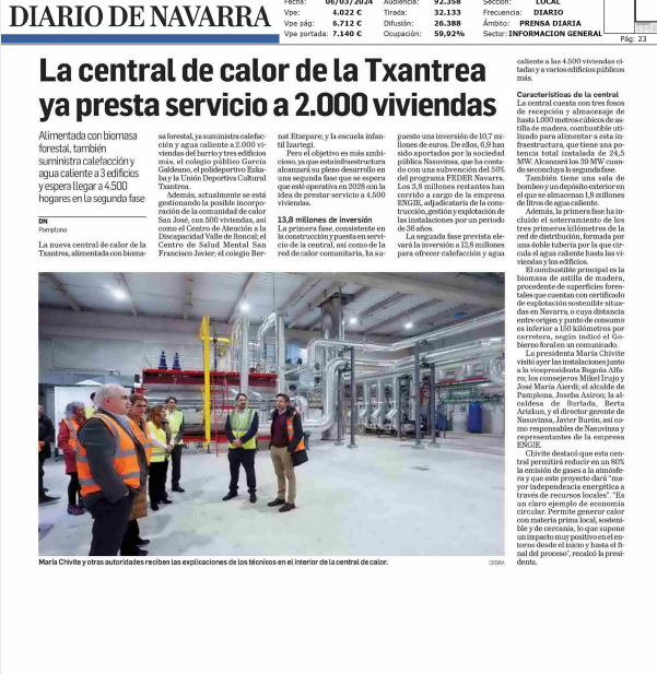 Fotografía del pantallazo de la noticia en la edición impresa del Diario de Navarra