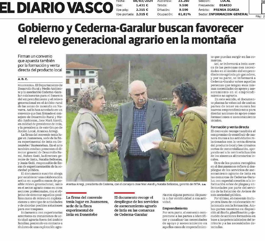 Fotografía del pantallazo de la noticia en la edición impresa del Diario Vasco