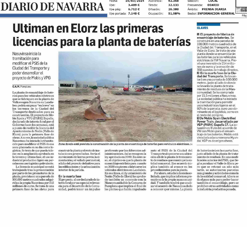 Fotografía del pantallazo de la noticia en la edición impresa de Diario de Navarra