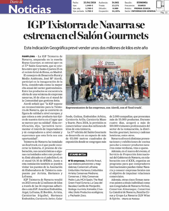 Fotografía del pantallazo de la noticia en la edición impresa de Diario de Noticias