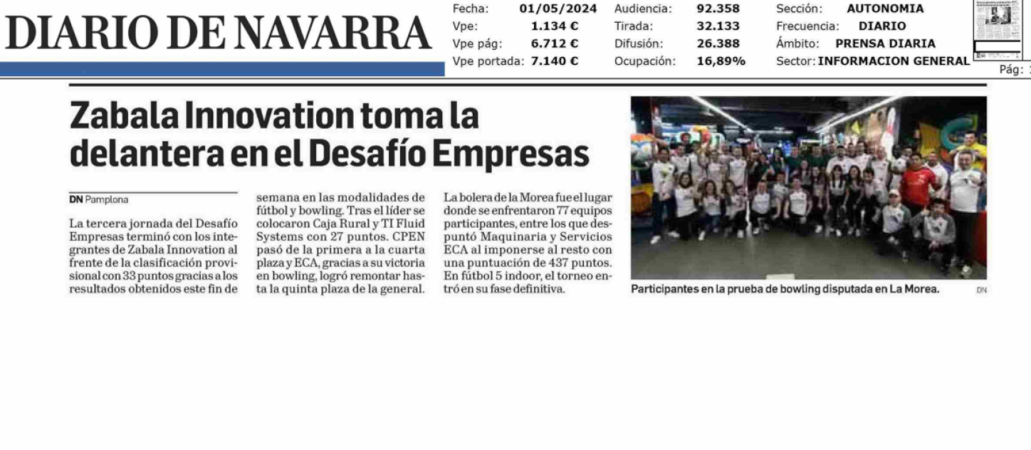 Fotografía del pantallazo de la noticia en la edición impresa del Diario de Navarra