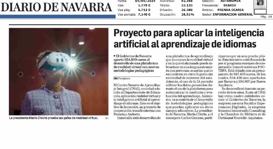 Fotografía del pantallazo de la noticia en la edición impresa del Diario de Navarra