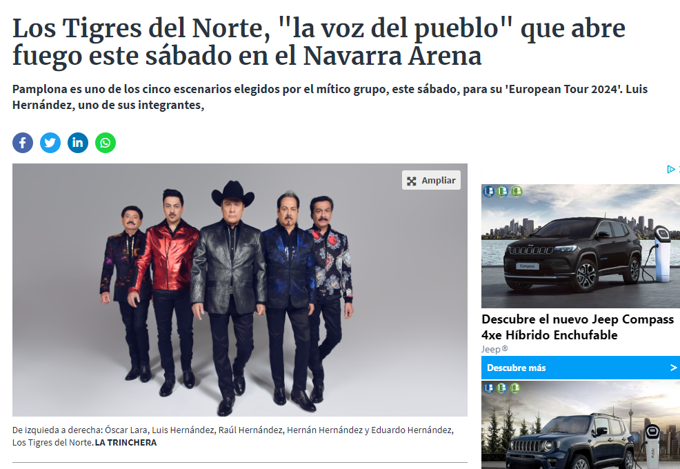 Fotografía del pantallazo de la noticia en la edición online del Diario de Navarra