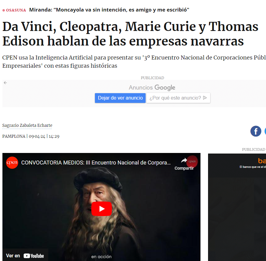 Fotografía del pantallazo de la noticia en la edición online del Diario de Noticias
