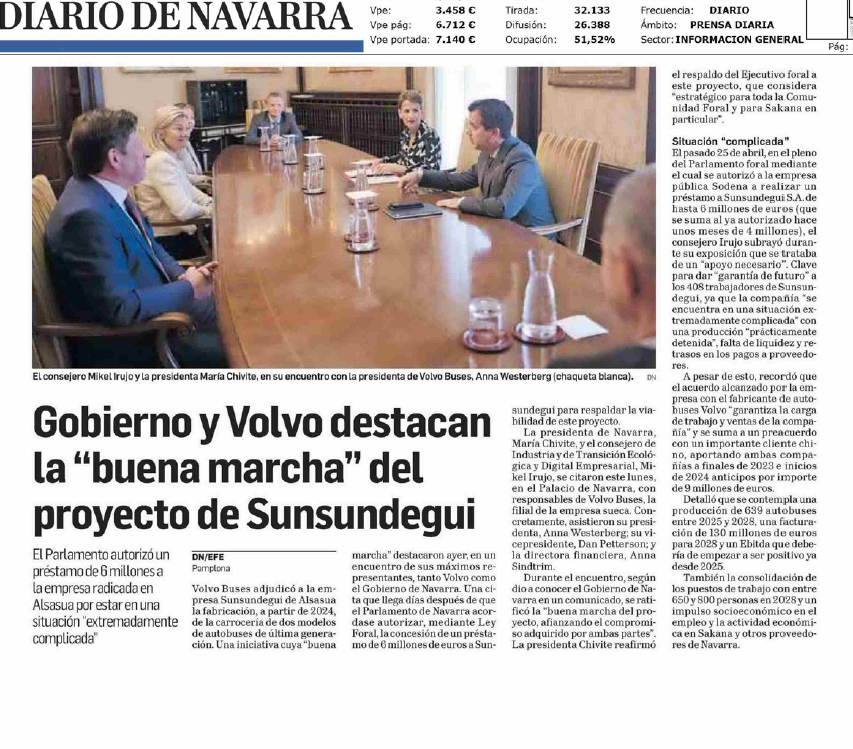 Fotografía del pantallazo de la noticia en la edición impresa del Diario de Navarra