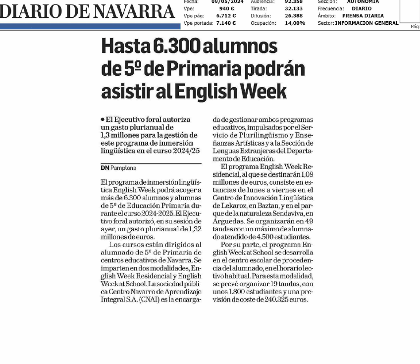 Fotografía del pantallazo de la noticia en la edición impresa del Diario de Navarra